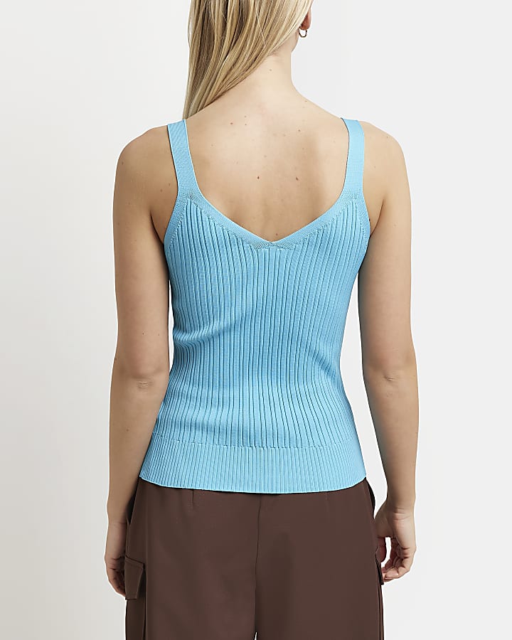 Blue knitted vest top