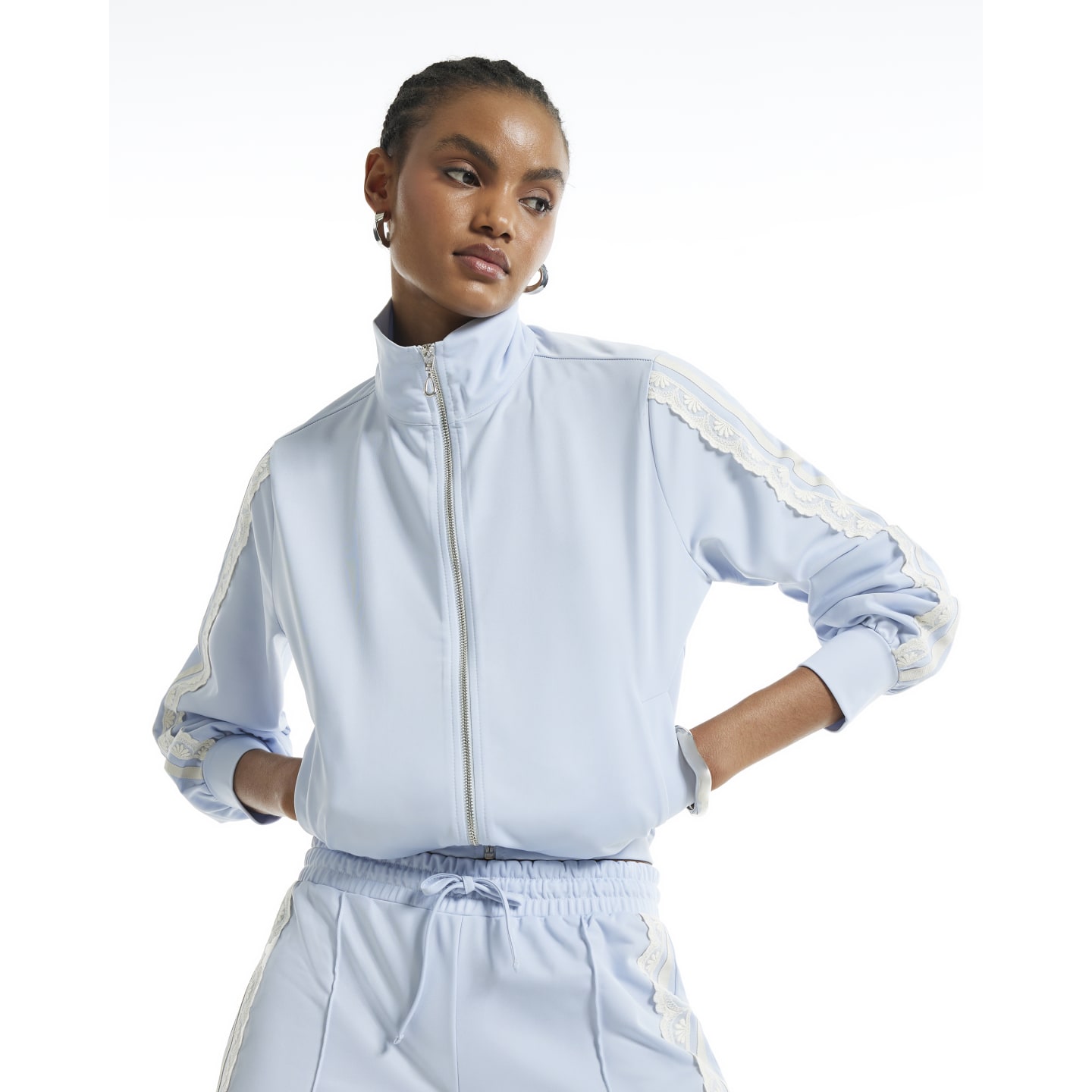 River Island Blue Lace Funnel Neck Zip Through Sweatshirt — photo 1 of 1
