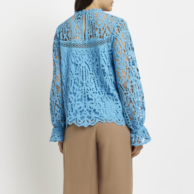 river island blue lace top