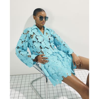 Blue Lace Sequin Beach Shorts