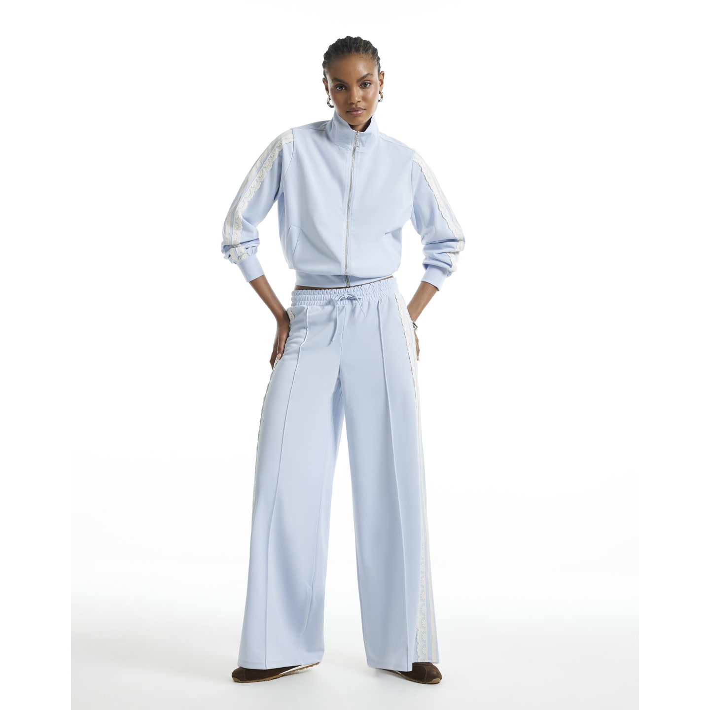 River Island Blue Lace Trim Wide Leg Track Joggers — photo 1 of 1