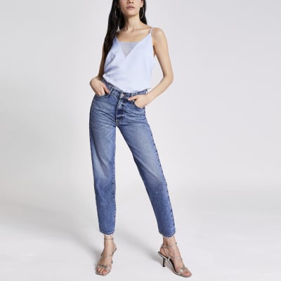 Blue lace V neck cami top River Island