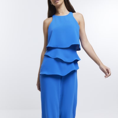 Blue layered jumpsuit River Island