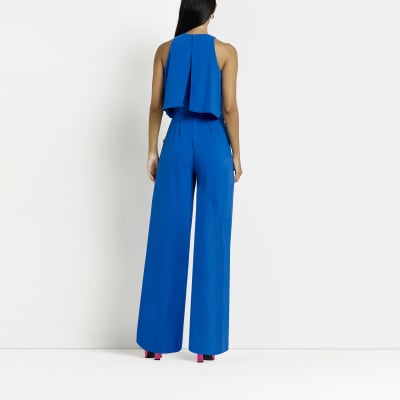Blue layered sleeveless jumpsuit River Island