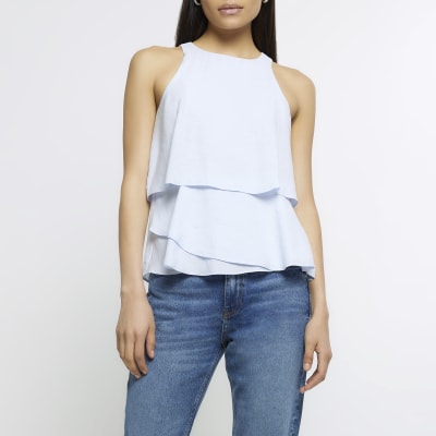Blue layered sleeveless top