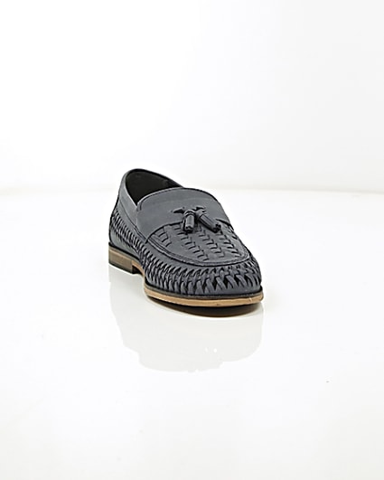 360 degree animation of product Blue leather woven tassel loafers frame-5