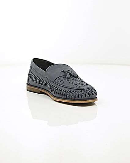 360 degree animation of product Blue leather woven tassel loafers frame-6