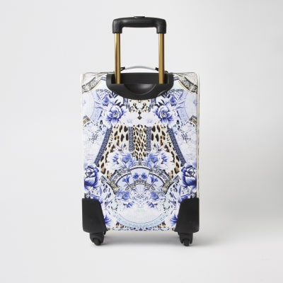Blue leopard print four wheel suitcase