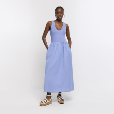 Blue white midi clearance dress