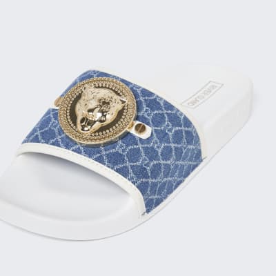 Blue lion head RI monogram sliders
