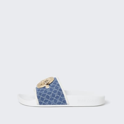 Blue lion head RI monogram sliders