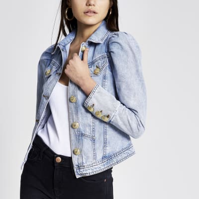 river island denim jacket puff sleeve