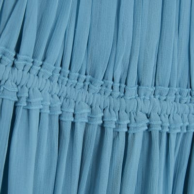 Blue Long Sleeve Bardot Maxi Dress | River Island