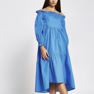 blue cotton midi dress