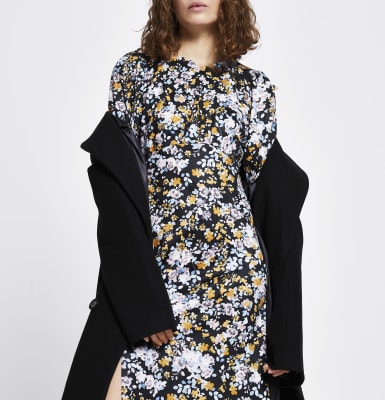 floral split midi dress