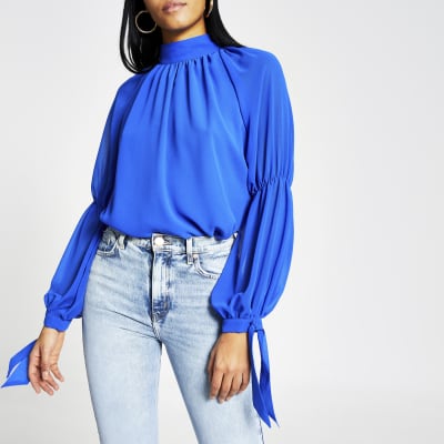 chiffon blue blouse