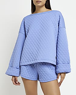 Blue long sleeve quilted sweatshirt