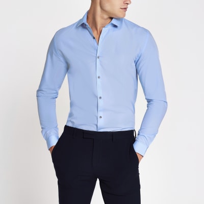 Blue long sleeve slim fit shirt | River Island