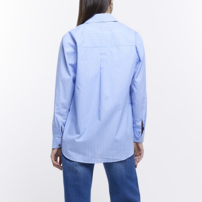 Blue long sleeve stripe boyfriend shirt | River Island