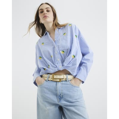 Blue Long Sleeve Striped Lemon Shirt