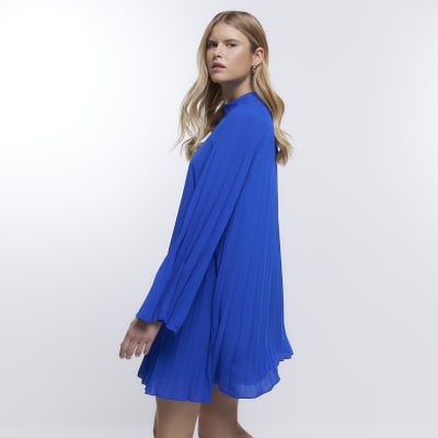 Blue long sleeve swing mini dress