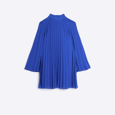 Blue long sleeve swing mini dress | River Island