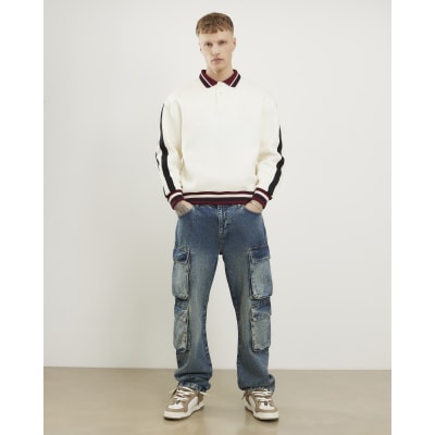 Blue Loose Fit Cargo Jeans