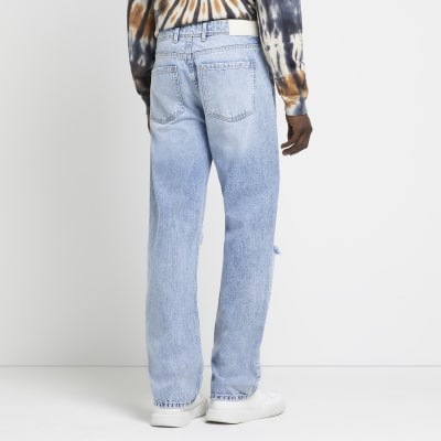 Blue loose fit ripped jeans | River Island