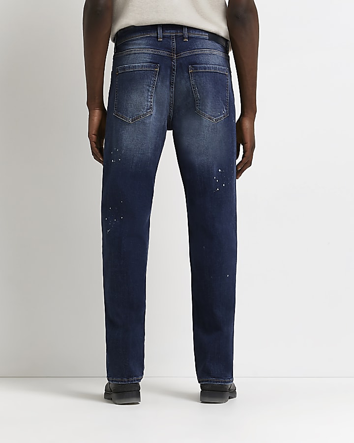 Blue loose fit ripped paint design jeans