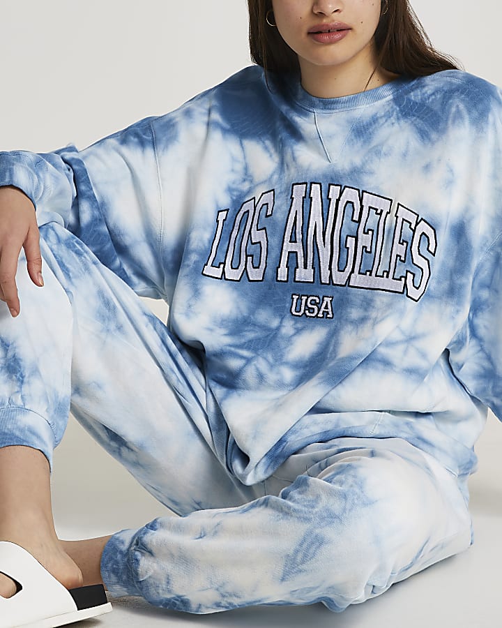 Blue 'Los Angeles' tie dye joggers