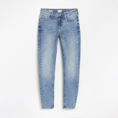 Blue low rise skinny jeans