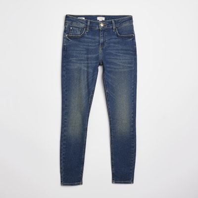 Blue low rise skinny jeans
