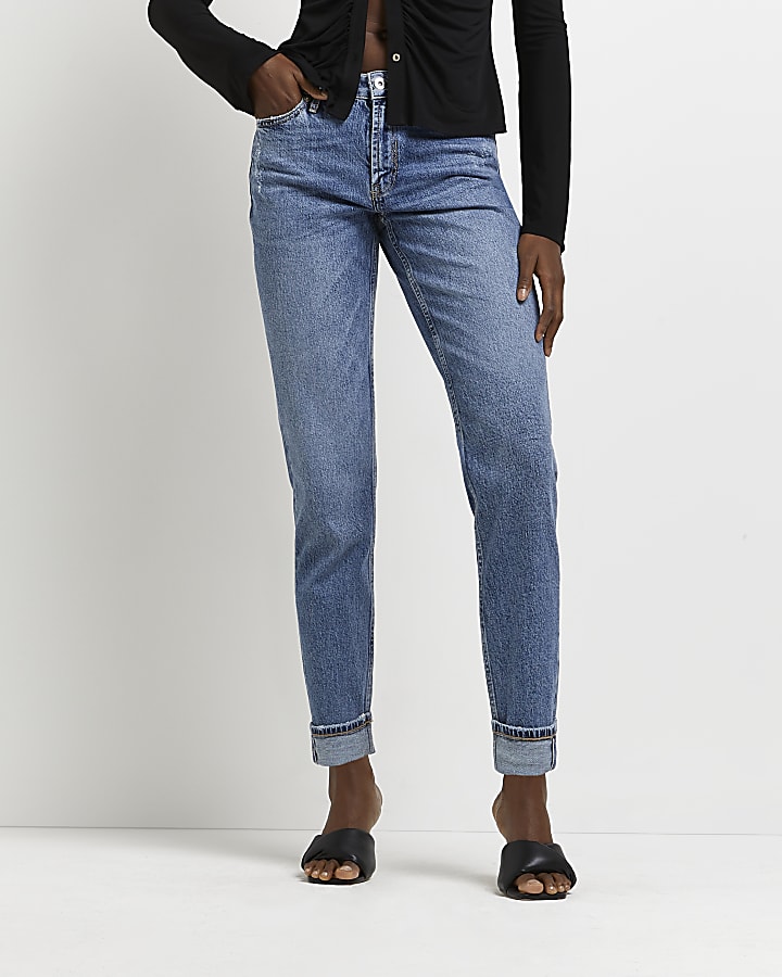 Blue low rise straight jeans