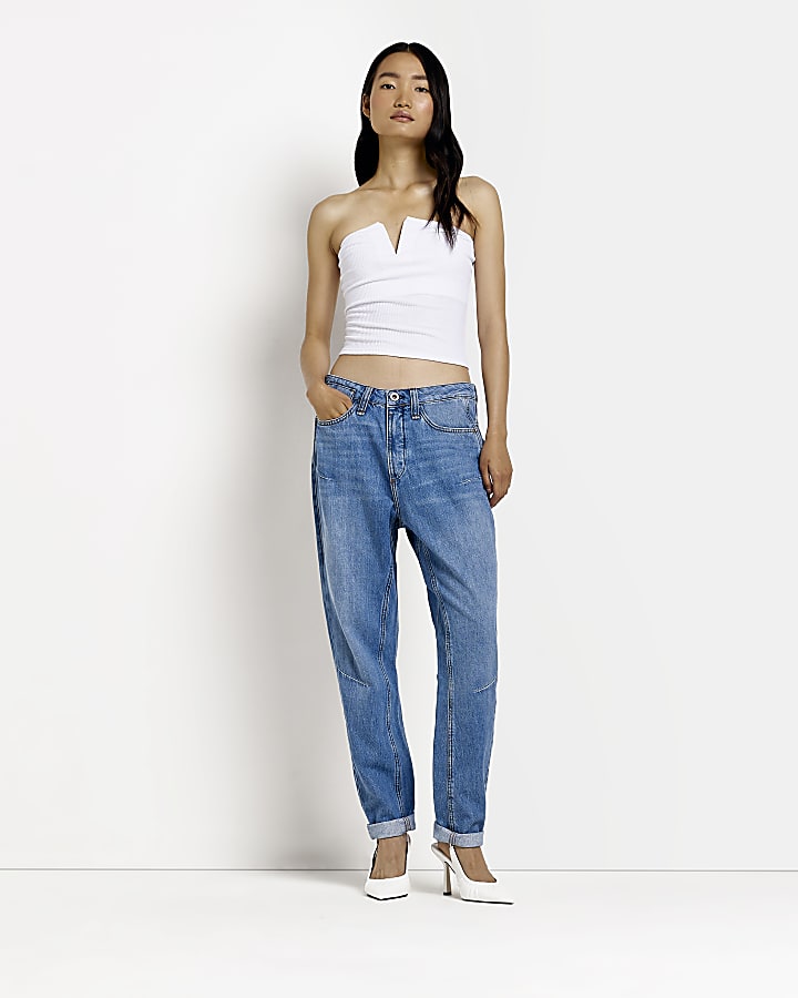 Blue low rise tapered jeans