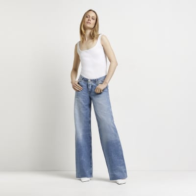 Blue Low Rise Wide Leg Jeans River Island