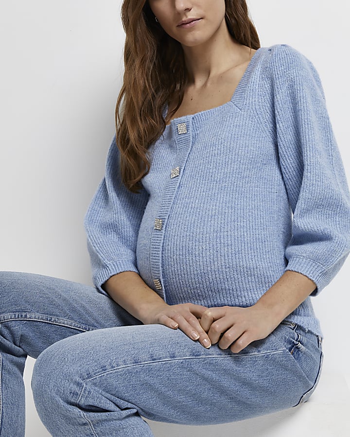 Blue maternity knitted cardigan
