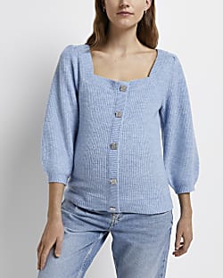 Blue maternity knitted cardigan
