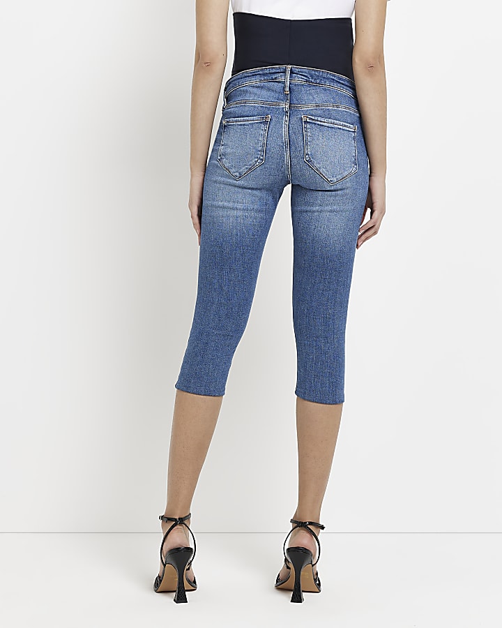 Blue maternity mid rise cropped skinny jeans