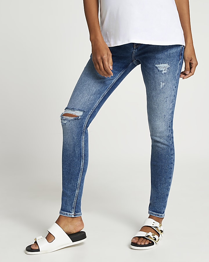 Blue maternity ripped jeans