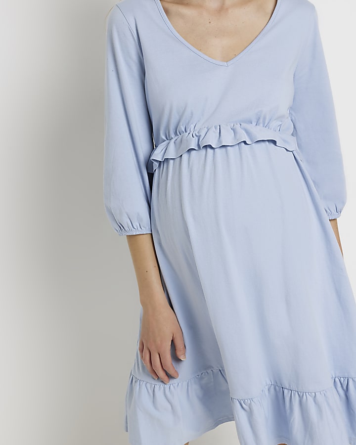 Blue maternity smock mini dress