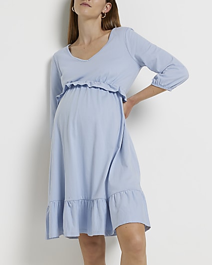 Blue maternity smock mini dress