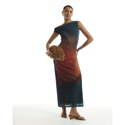 Mesh Printed Drape Dress
