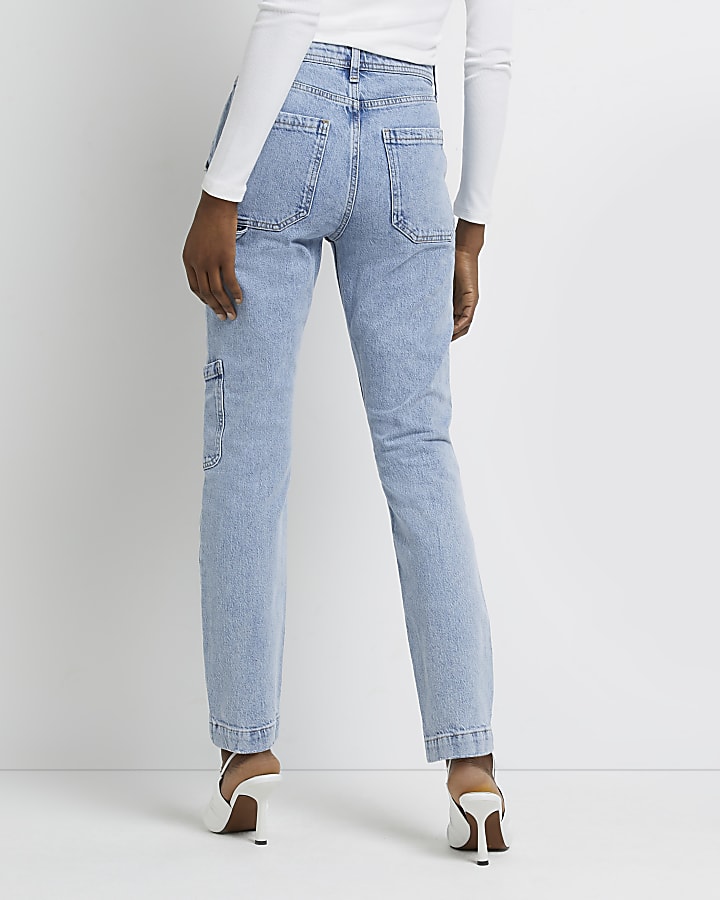 Blue mid rise cargo jeans