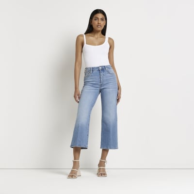 Mid rise wide leg cropped outlet jeans