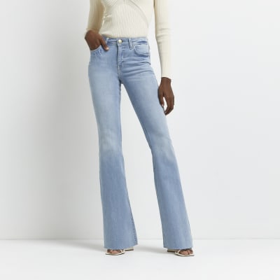 Blue mid rise flared jeans | River Island