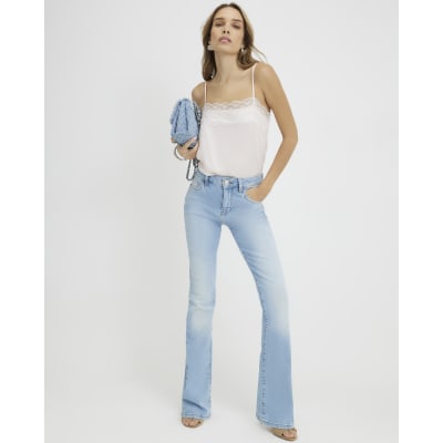 Blue Mid Rise Flared Jeans