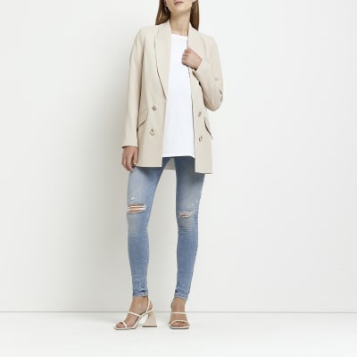 Blue mid rise maternity ripped skinny jeans