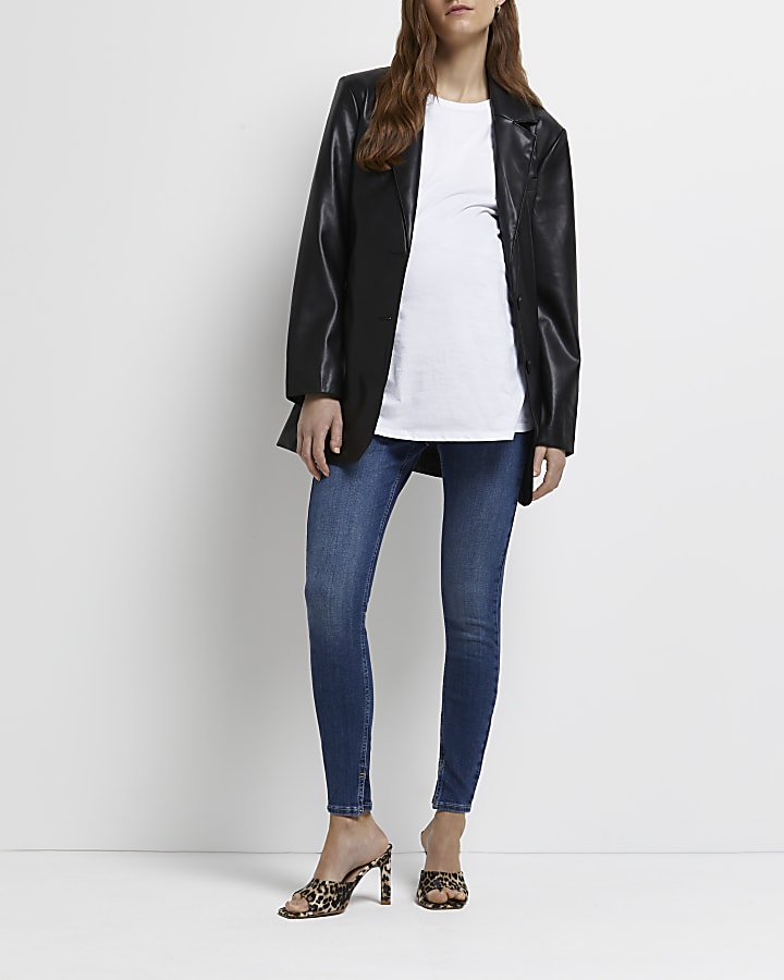 Blue mid rise maternity skinny jeans