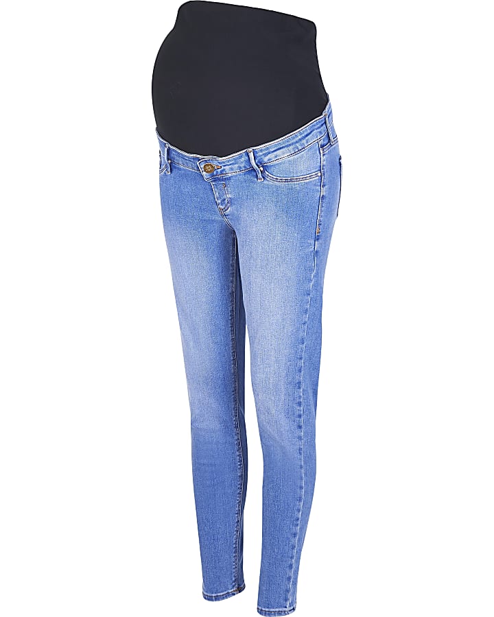 Blue mid rise maternity skinny jeans