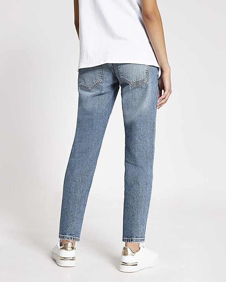 Blue mid rise maternity straight jeans